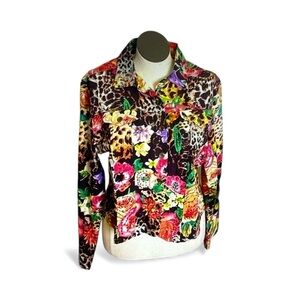 Candy Couture Cotton button embellished Jacket Light Animal Print Floral Size XL